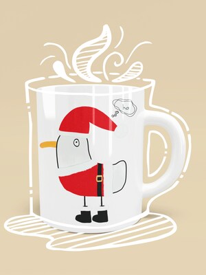 Coffee Mug Santa Seagull on white or snowy teal background in choice of 12 or 15oz white ceramic mug with high-quality sublimation inks - image2